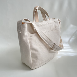 大人のこなれショルダーバッグ＊ウォッシュ帆布＋栃木レザー＊2way＊キナリ 7枚目の画像