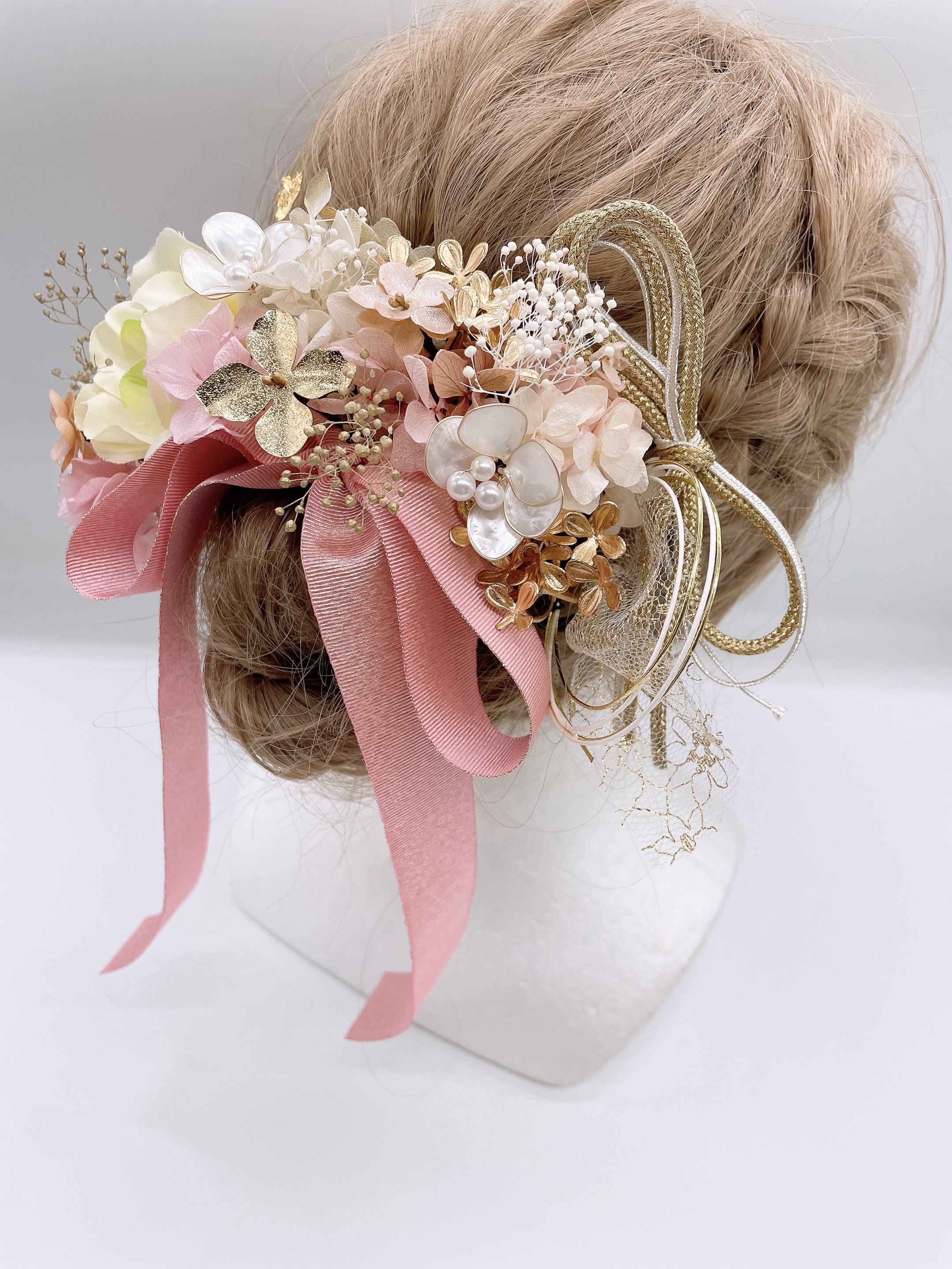 和装髪飾り　ヘッドドレス　水引×金箔　BIGリボン