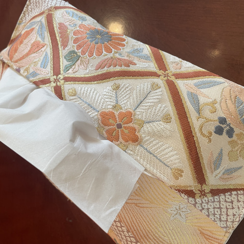 2281純金泊豪華刺繍袋帯リメイク 正絹ティッシュケース その他 