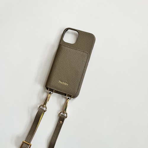 3 名入れ可｜バイカラー本革iPhoneショルダーケース（背面収納