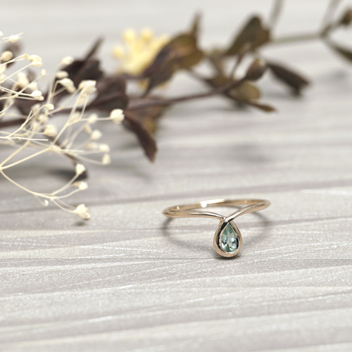 パライバトルマリンK10 11号 ひとふでリング 指輪・リング imose