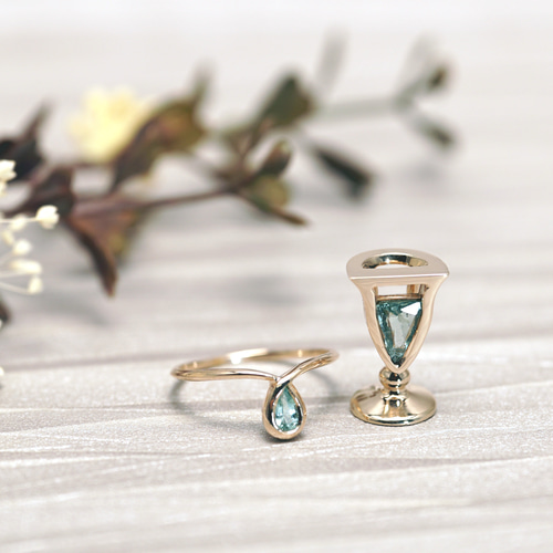 パライバトルマリンK10 11号 ひとふでリング 指輪・リング imose