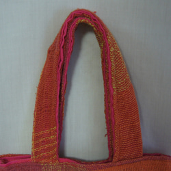 さをり織り　★手織りのミニトートバック★  さおり織り　ピンク　一点物　ユニーク　個性的　 5枚目の画像