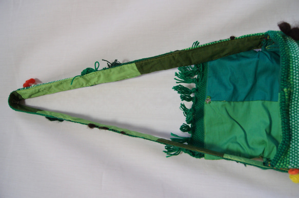 さをり織り　★手織りのショルダーバック★  さおり織り　緑　グリーン　一点物　ユニーク　個性的　 11枚目の画像