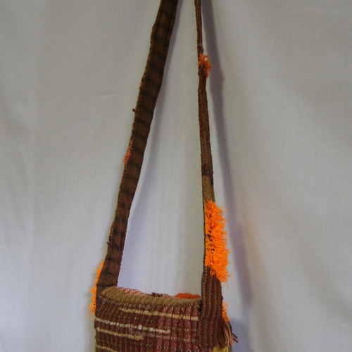 さをり織り ☆手織りのショルダーバック☆ さおり織り 茶色 オレンジ