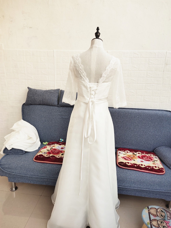 美容產品！白色派對禮服 柔軟薄紗中型洋裝 優雅純粹之美 第2張的照片