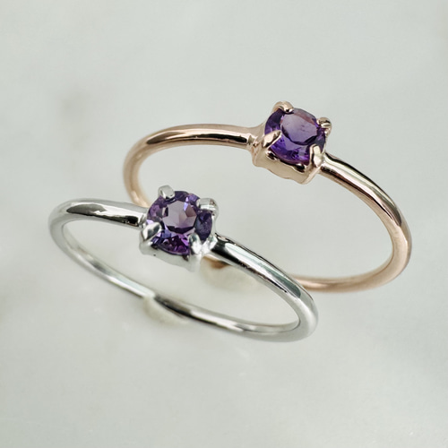 ハンドメイド　シルバーリング　アメジスト ヴィンテージガラスのリング［透明アメジスト/シルバー］シルバー925