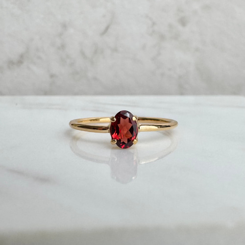 ガーネット リング シルバー925 18金コーティング オーバル4×6㎜ 一粒