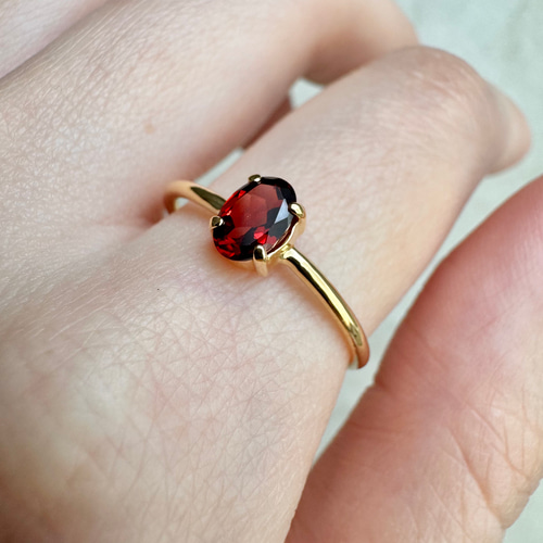 ガーネット リング シルバー925 18金コーティング オーバル4×6㎜ 一粒