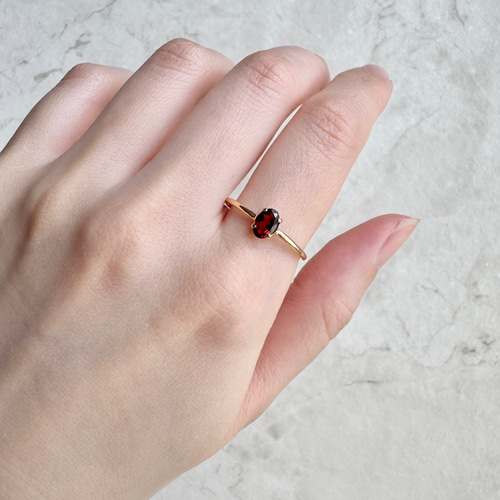 ガーネット リング シルバー925 18金コーティング オーバル4×6㎜ 一粒