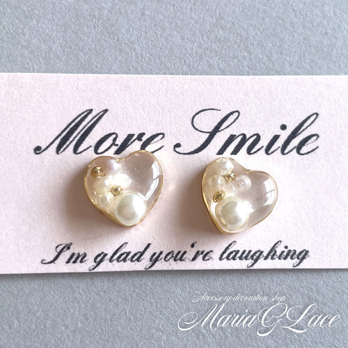クリアハート パールピアス イヤリング変更可 シリコン ポストピアス  