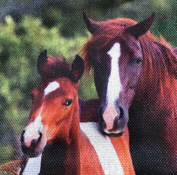 ハンドメイド ぺたんこBigトートバッグ 馬柄 親子 2枚目の画像