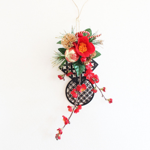 お正月リース♪No.1 1点限り「送料無料」お正月用リース 正月飾り 椿 ブラック