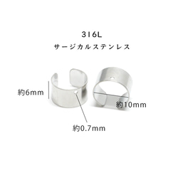 [4 件] ese33 寬度約 6mm 附孔耳夾配件 316L 手術不鏽鋼 第1張的照片