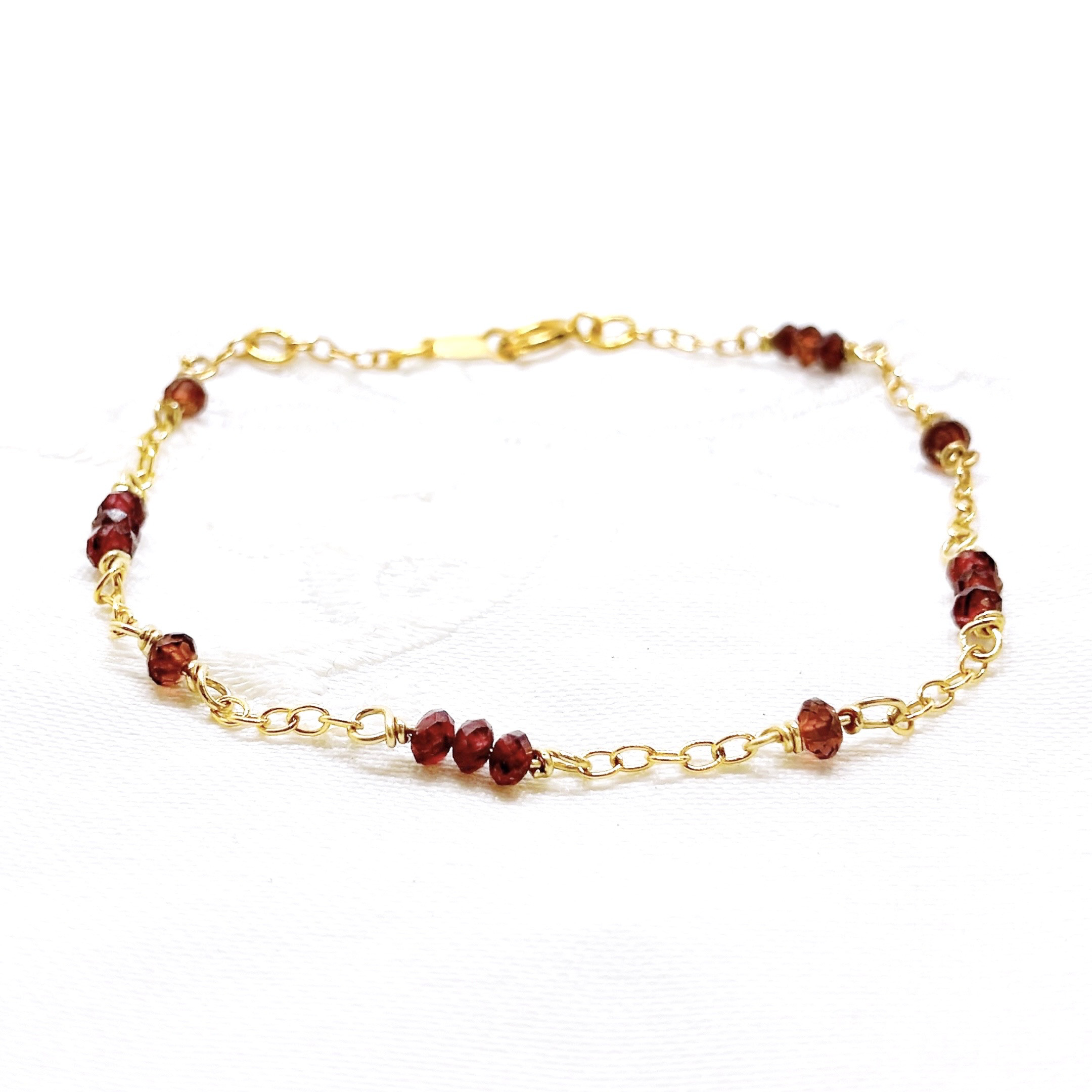 ガーネット 14kgf チェーンブレスレット 赤 宝石 1月 誕生石 天然石 ジュエリー レッド 小粒 ステーション