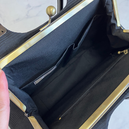 新作 帯生地リメイク 洋服にも和服にも合う あおりがま口バッグ