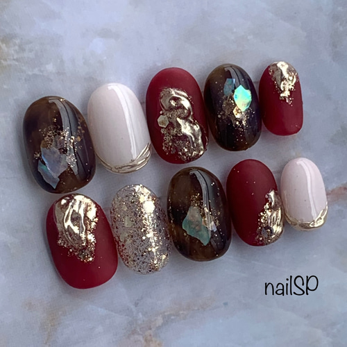 ◎no.001◎ ニュアンス べっ甲 ネイルチップ 結婚式 成人式