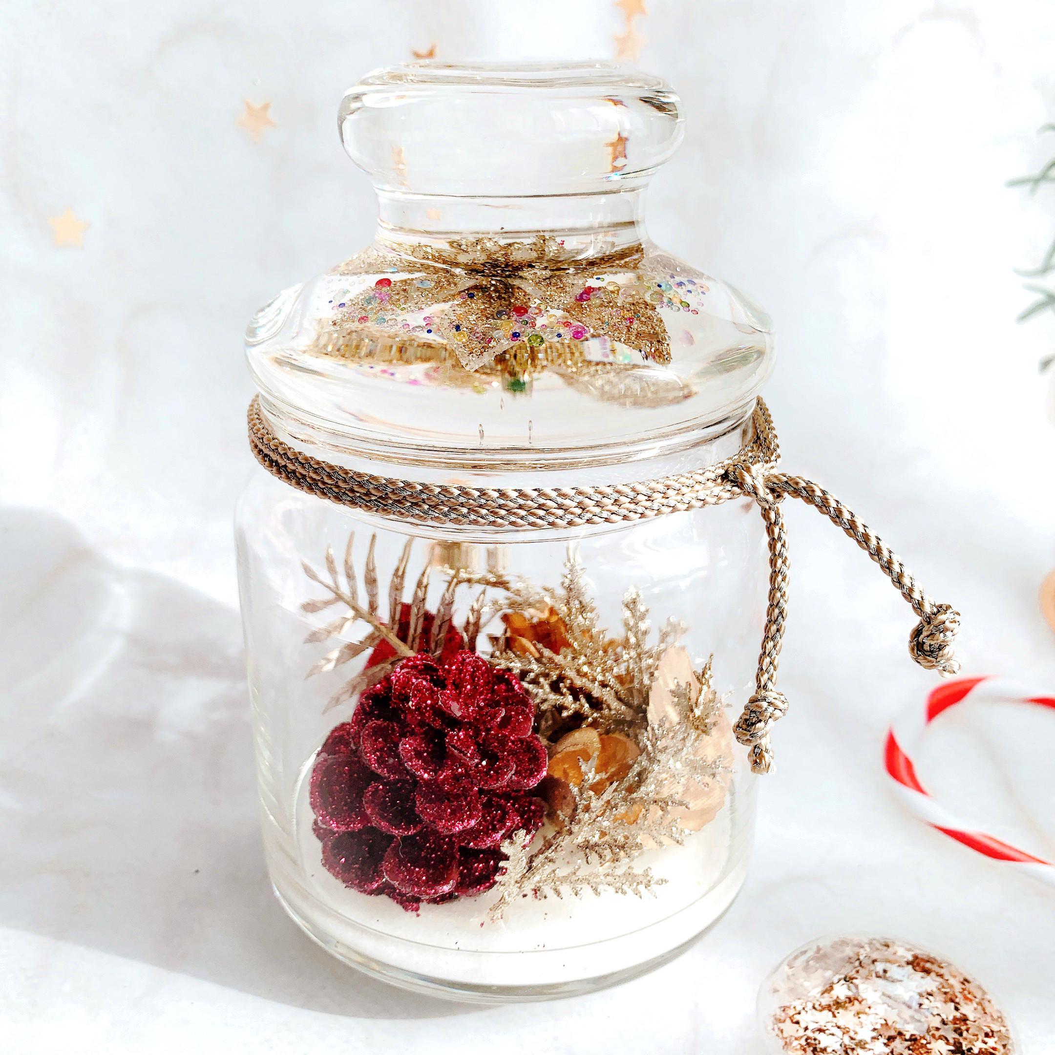 クリスマス お花のイルミネーション ［ハーバリウムポット］ワインレッド petiterara プティートララ