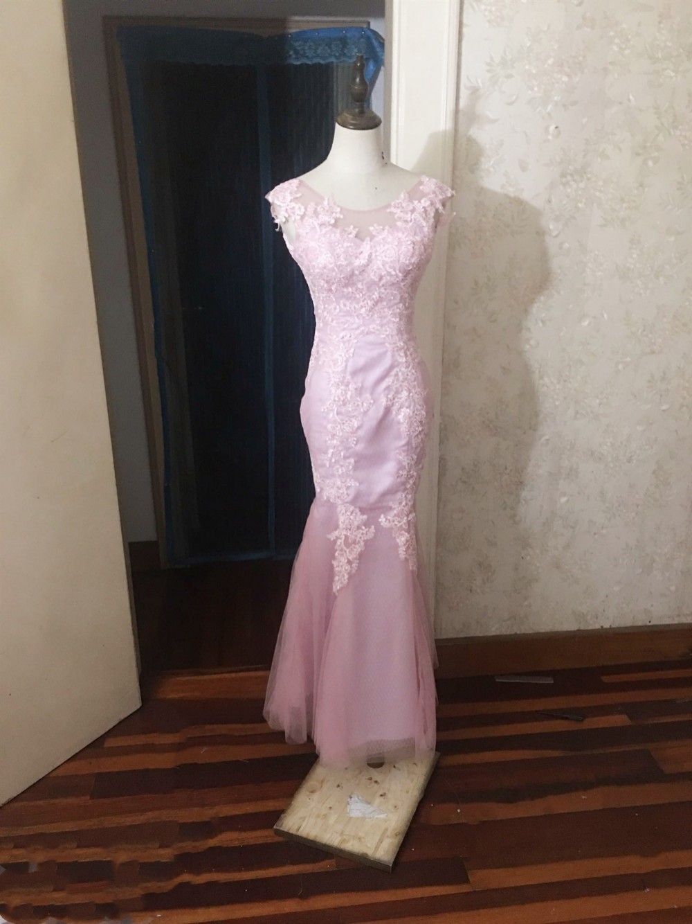 美品！カラードレス ピンク ソフトチュール タンクトップ マーメイドライン ロング イブニングドレス