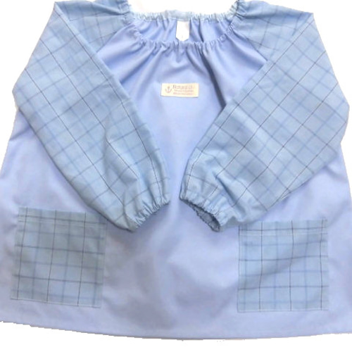 長袖スモック・110～120／水色・紺チェック【sc2612】 子供服 yumekago