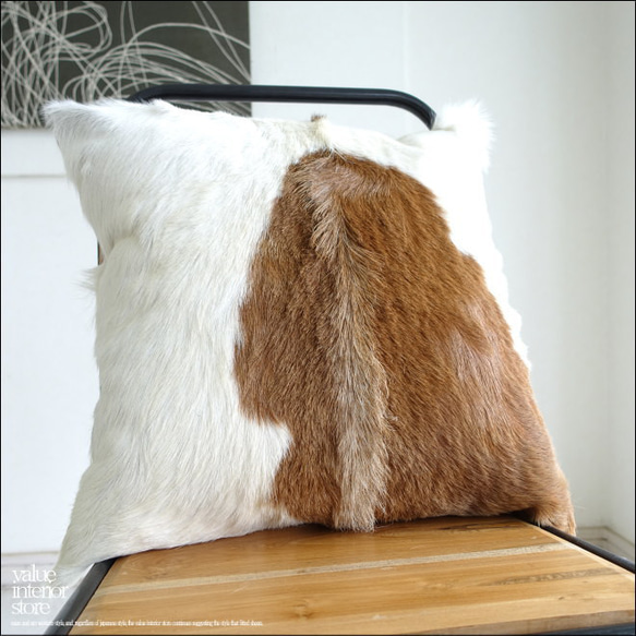 ハラコクッション ホワイト＆ブラウン レザー ハラコクッション ホワイト＆ブラウン レザー ハラコクッション