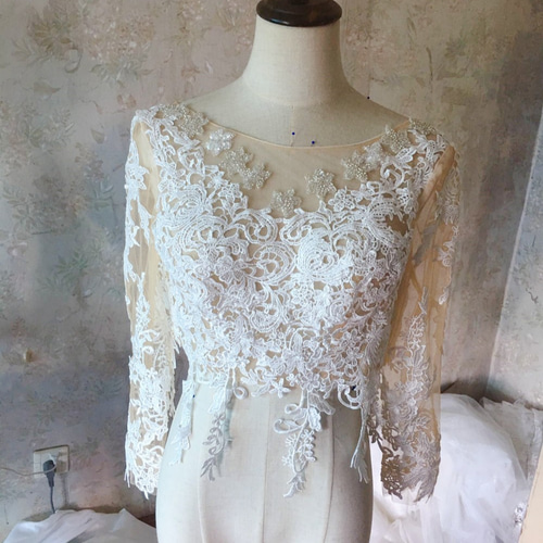 高級ビーズ 星形刺繍 ウエディングドレス用ボレロ トップスのみ 3D立体  