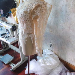 豪華珠子，星形刺繡，婚紗短上衣，僅上衣，3D 3D 蕾絲刺繡，包扣，婚禮 第3張的照片