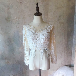 豪華珠子，星形刺繡，婚紗短上衣，僅上衣，3D 3D 蕾絲刺繡，包扣，婚禮 第4張的照片