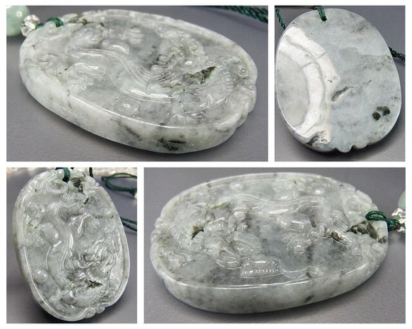 一点物風水龍彫り天然ひすい本翡翠天然石ネックレスA2-1-015Za 3枚目の画像