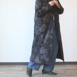 着物リメイク　唐草牡丹模様紬オープンカラーコート 9枚目の画像