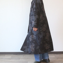 着物リメイク　唐草牡丹模様紬オープンカラーコート 5枚目の画像