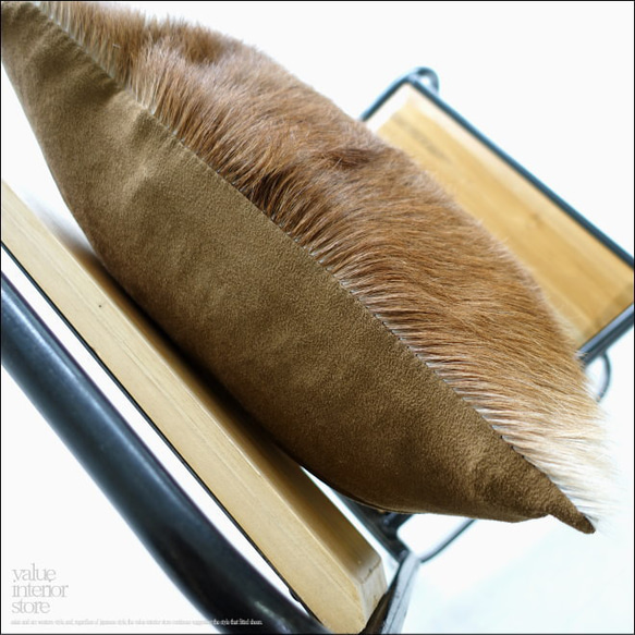 毛皮クッションカバー PUTI-34 ハラコ 天然皮革 ハンドメイド 正方形 北欧 本皮 手作り レトロ調 エスニック 2枚目の画像