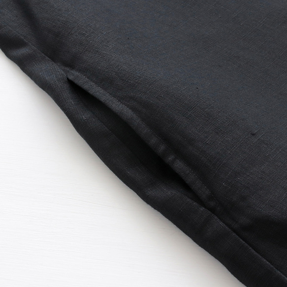 適合季節變換的亞麻2路立領襯衫裙（黑色）OP33。 第13張的照片