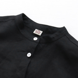 適合季節變換的亞麻2路立領襯衫裙（黑色）OP33。 第11張的照片