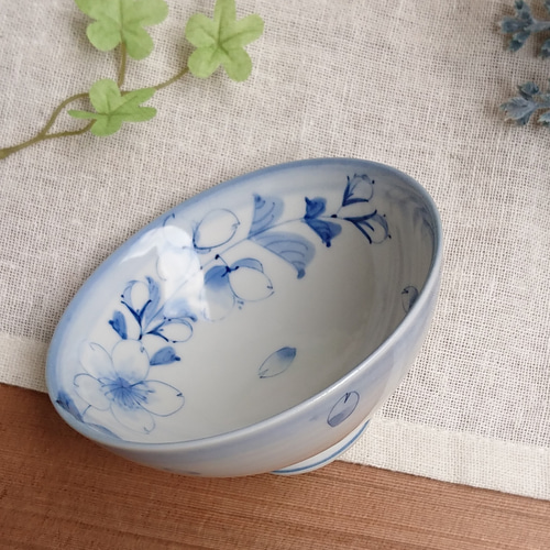 ご飯茶碗 М【しだれ桜】手描き 九谷焼染付 茶碗・めし碗 そめいろ 通販 