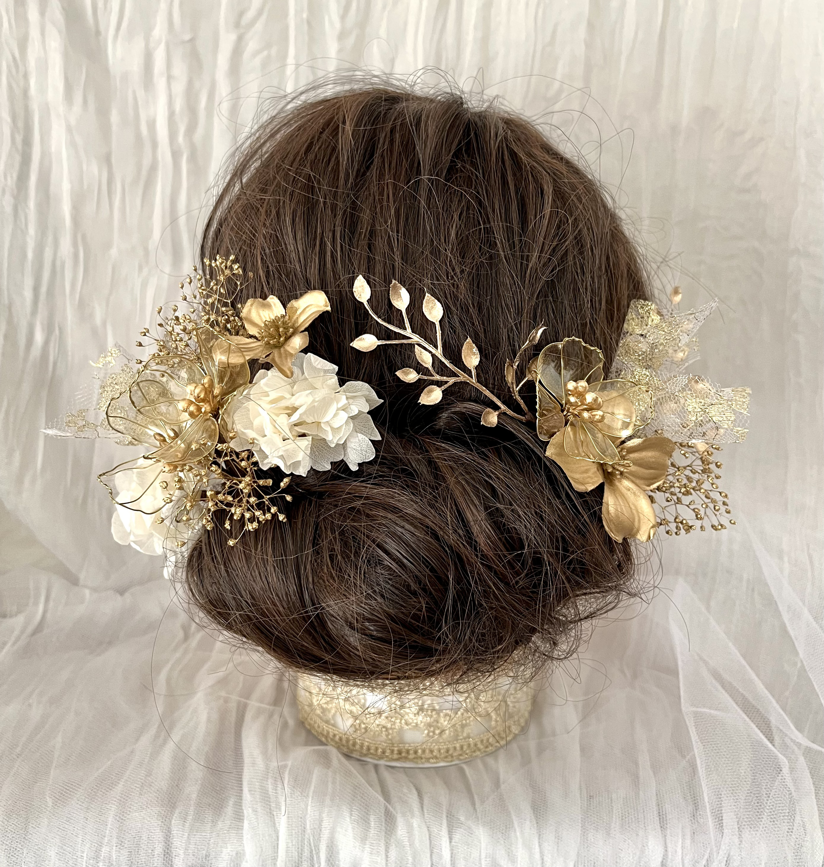 《送料無料》＊ハナミズキ＊アメリカンフラワー 髪飾り 和装 成人式 卒業式 結婚式 ゴールド