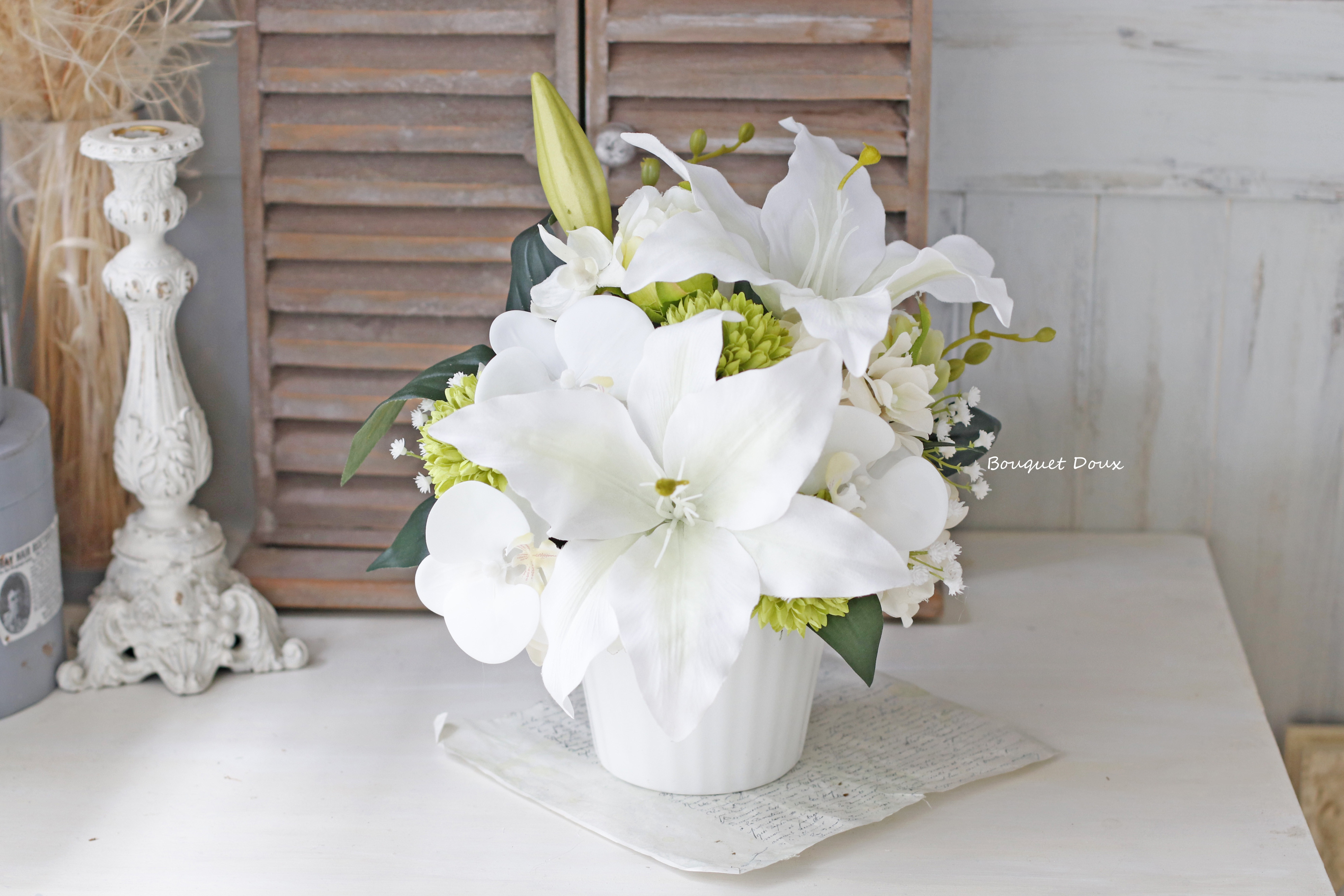 仏花　お供え花　初盆　造花　クレマチス　アレンジ