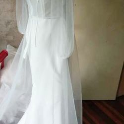 高品質！透視婚紗吊帶背心人魚派對禮服細長線條可加襯 第5張的照片
