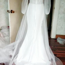 高品質！透視婚紗吊帶背心人魚派對禮服細長線條可加襯 第1張的照片