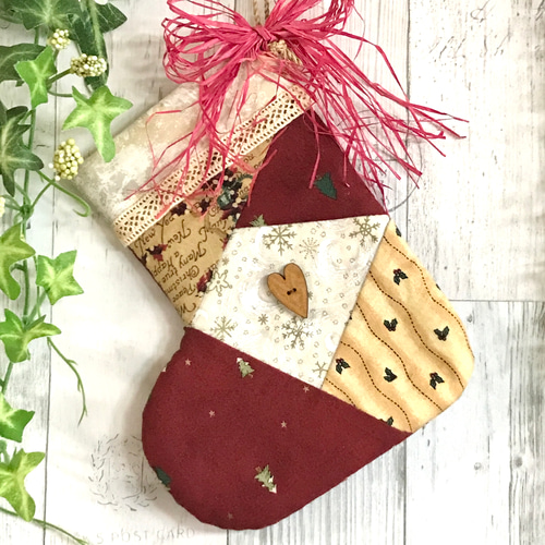 クリスマスブーツ(赤)F⭐パッチワーク その他インテリア雑貨