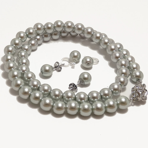 ナチュラルグレーパールネックレス・おまけイヤリングセット シルバー