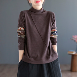 レオナール FASHION カットソー ハイネック 長袖 花柄 L 茶 ブラウン レオナール、花柄ルーズハイネック長袖トップス - メルカリ
