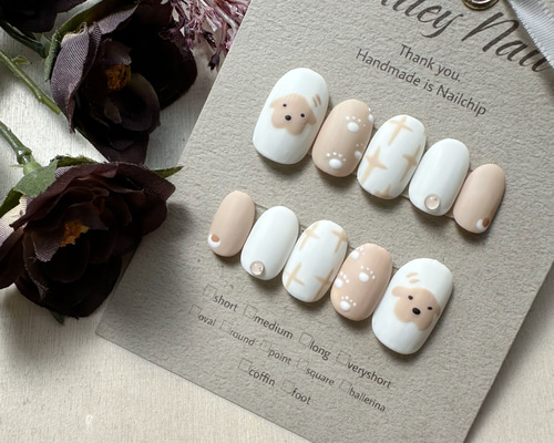 ネイルチップ 落書きネイル ハート 犬 いぬ 韓国 ニュアンス シルバー 316》プードル 犬 ニュアンス マット ネイルチップ ぷっくり 肉球 量産