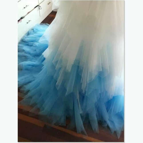 豪華！爽やかで優しいブルー オーバードレス 巻きチュールスカート  