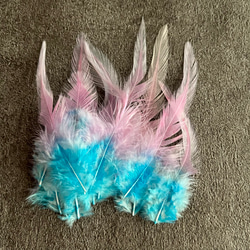【23912】ピンクパープル×アクア 15枚 :羽根 フェザー 鳥 パーツ 材料 アクセサリー DIY 素材 3枚目の画像