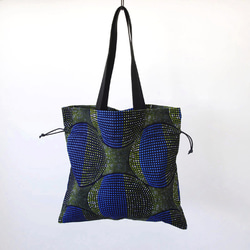 アフリカ布の巾着バッグ（アフリカンプリント）トート 大きめ 6枚目の画像