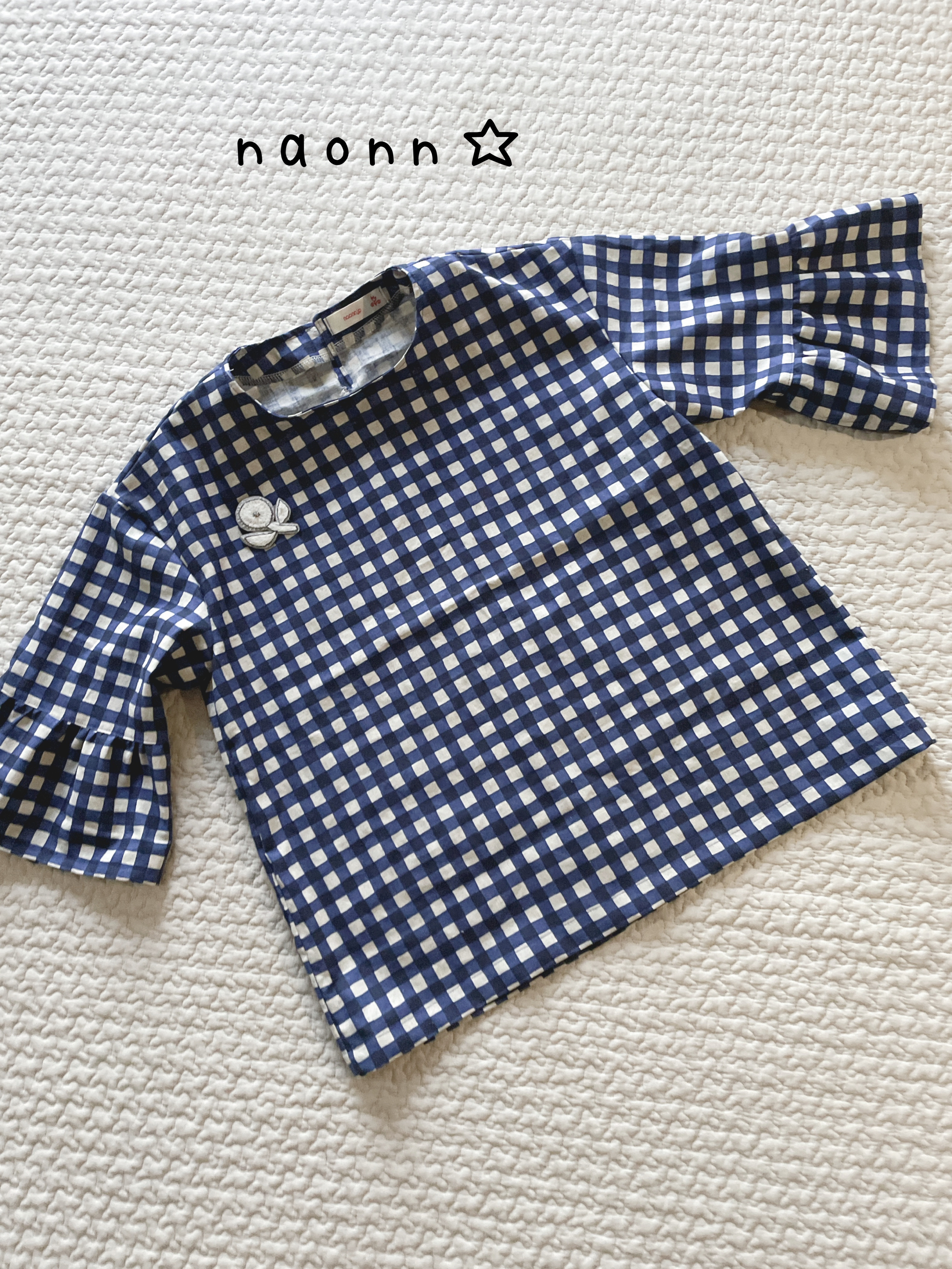 フリル袖ブラウス(ブルーチェック)