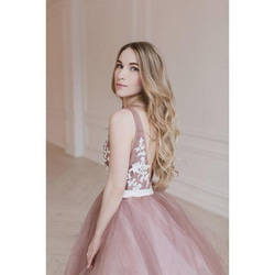 美品！エレガントなカラードレス　イブニングドレス   Vネック   花柄のモチーフ刺繍が美しく  ロングドレス 8枚目の画像