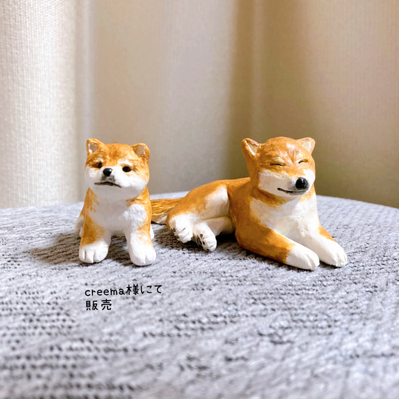 柴犬 成犬 子犬 2匹セット ミニチュア 犬 フィギュア 置物 オブジェ