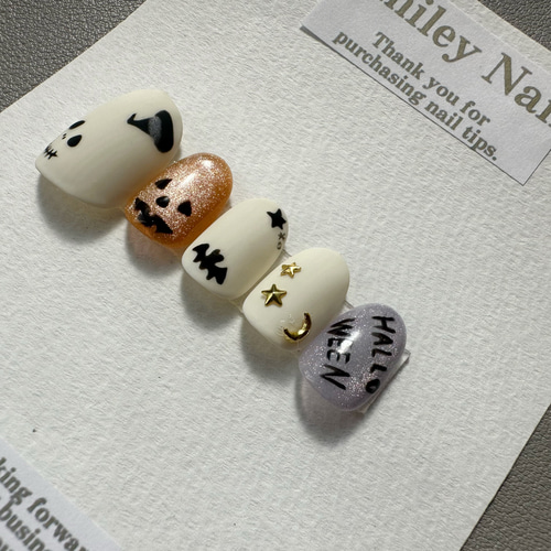320》ニュアンス ネイルチップ ハロウィン おばけ カボチャ 星
